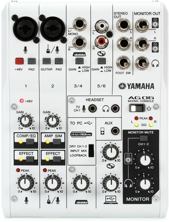 YAMAHA AG06 6 CHANNEL MIXER AND USB AUDIO INTERFACE