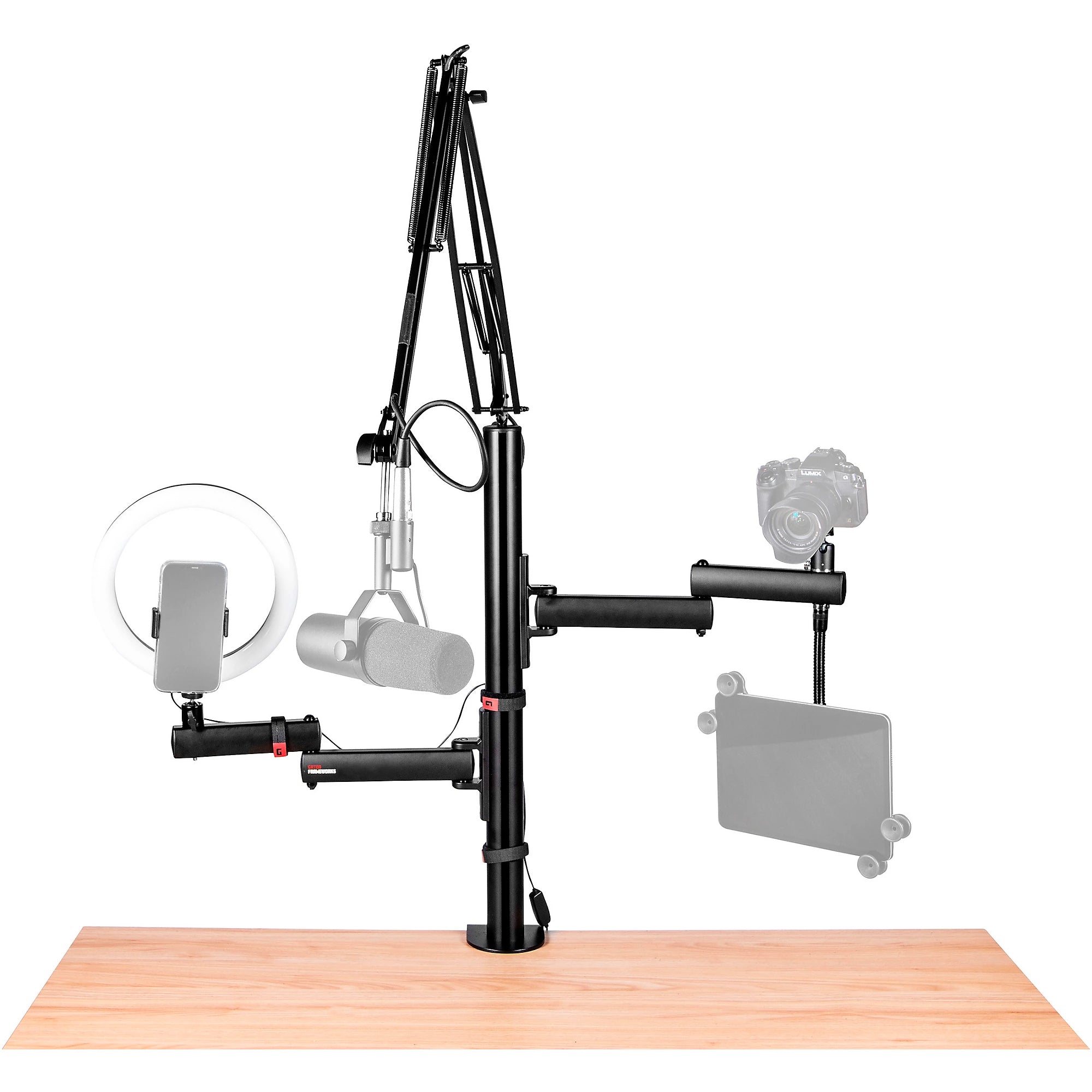 GATOR FRAMEWORKS ID SERIES ALL-IN-ONE CONTENT CREATOR TREE WITH LIGHT, MIC & CAMERA ATTACHMENTS