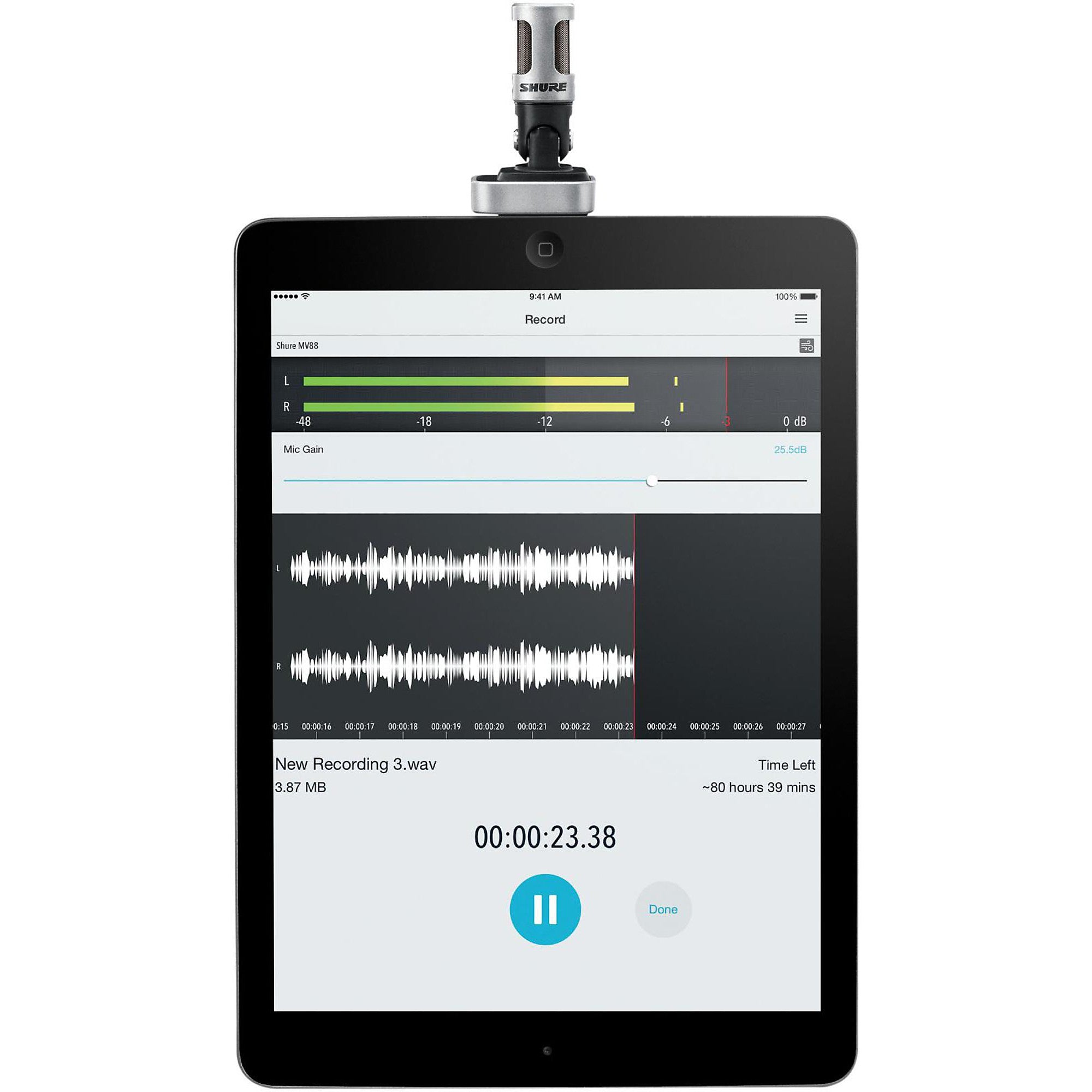 SHURE MOTIV MV88 IOS DIGITAL STEREO CONDENSER MICROPHONE - BLACK