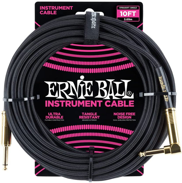 ERNIE BALL BRAIDED INSTRUMENT CABLE STRAIGHT TO RIGHT ANGLE 10FT-BLACK