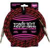 ERNIE BALL BRAIDED INSTRUMENT CABLE STRAIGHT TO STRAIGHT-25FT RED