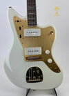 SQUIER 40TH ANNIVERSARY JAZZMASTER, GOLD EDITION-OLYMPIC WHITE