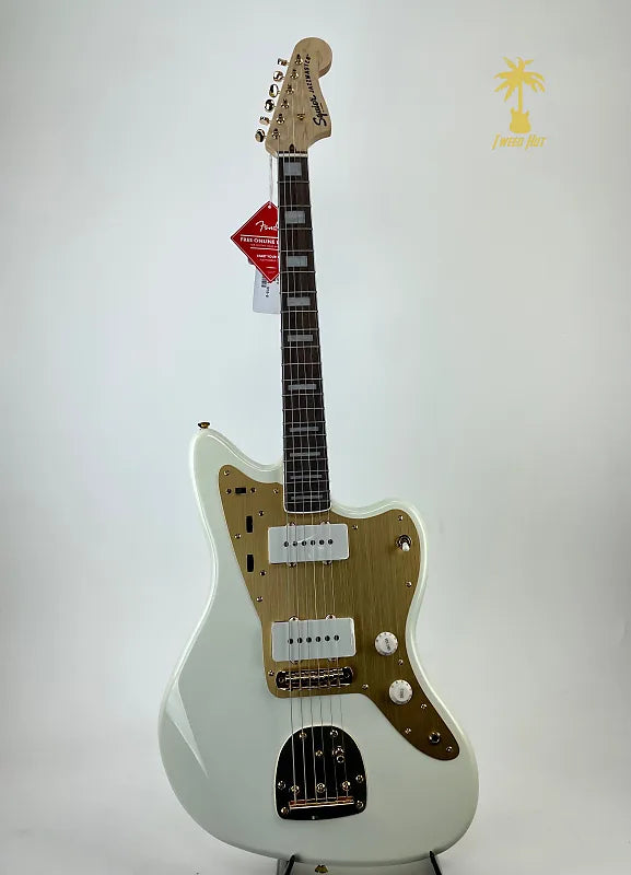 SQUIER 40TH ANNIVERSARY JAZZMASTER, GOLD EDITION-OLYMPIC WHITE